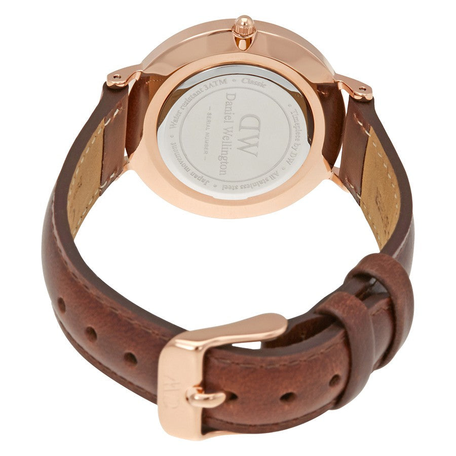 Daniel Wellington Petite St Mawes White Dial Brown Leather Strap Watch For Women - DW00100175
