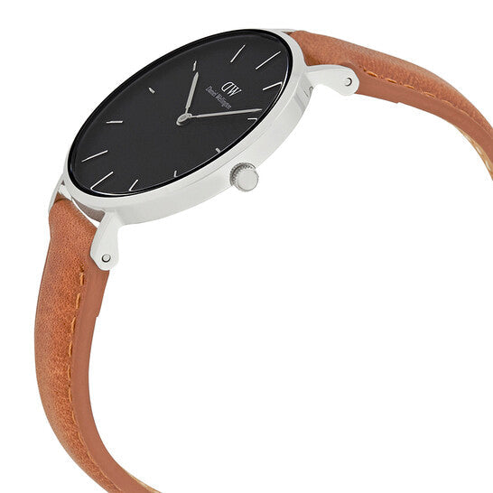Daniel Wellington Petite Sterling Black Dial Brown Leather Strap Watch For Women - DW00100178