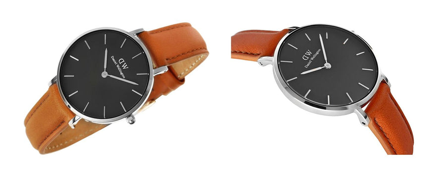 Daniel Wellington Petite Sterling Black Dial Brown Leather Strap Watch For Women - DW00100178
