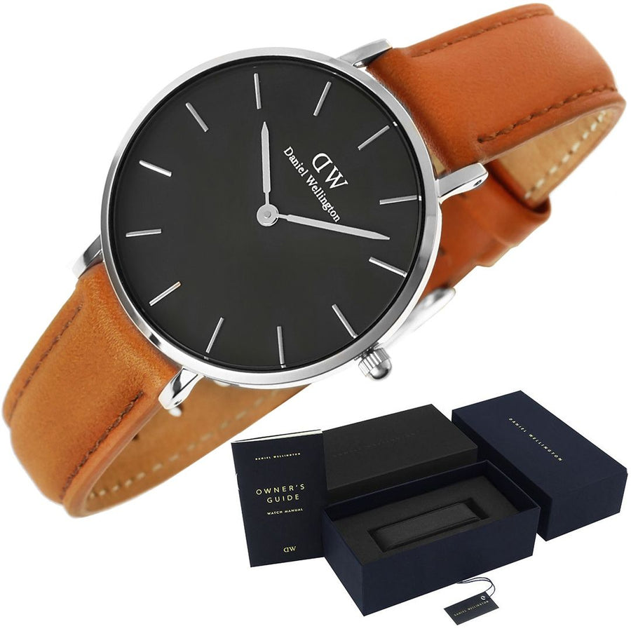 Daniel Wellington Petite Sterling Black Dial Brown Leather Strap Watch For Women - DW00100178