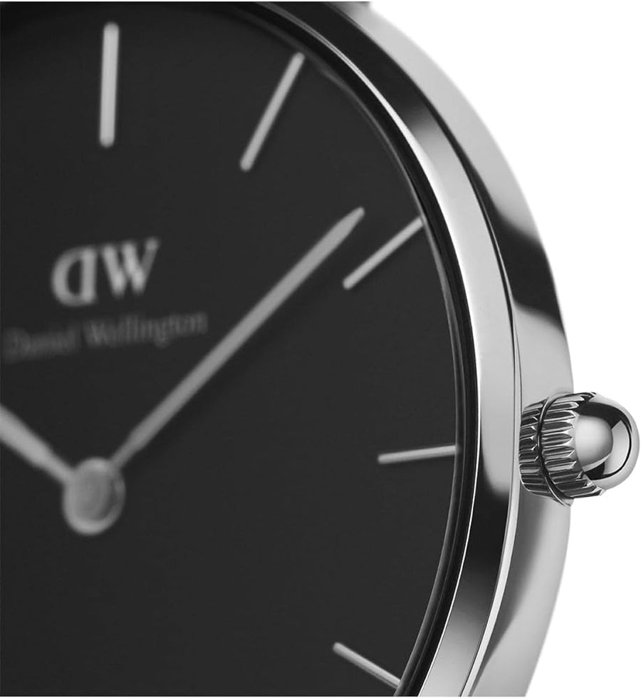 Daniel Wellington Petite Sterling Black Dial Silver Mesh Bracelet Watch For Women - DW00100304