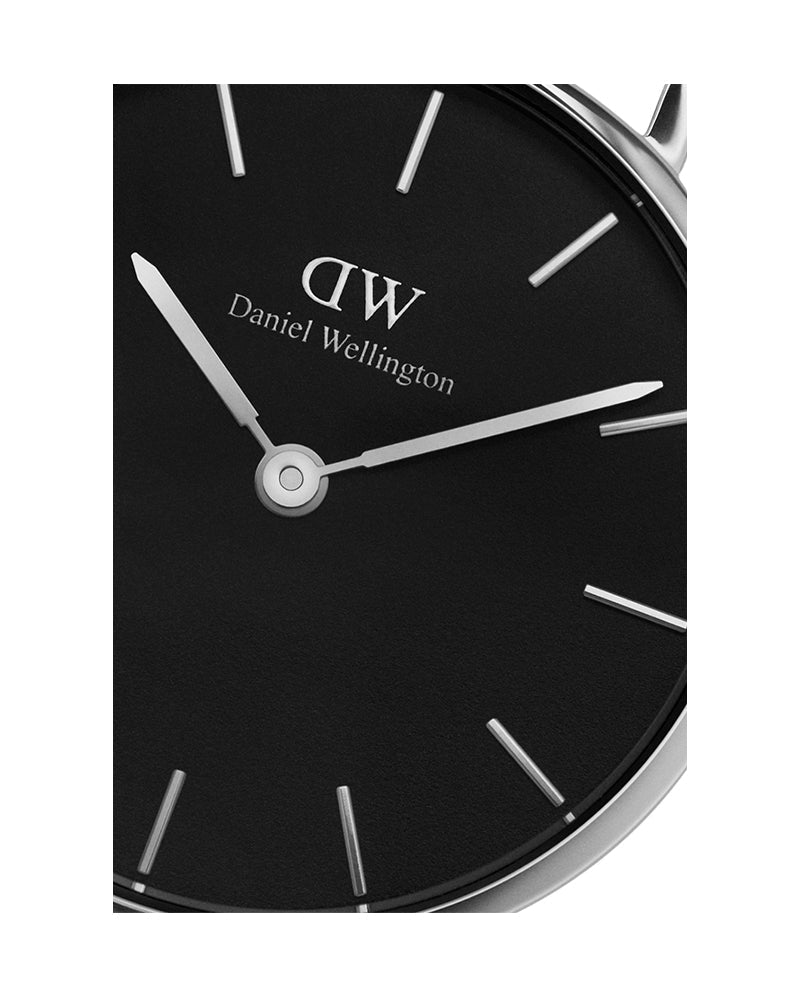Daniel Wellington Petite Sterling Black Dial Silver Mesh Bracelet Watch For Women - DW00100304