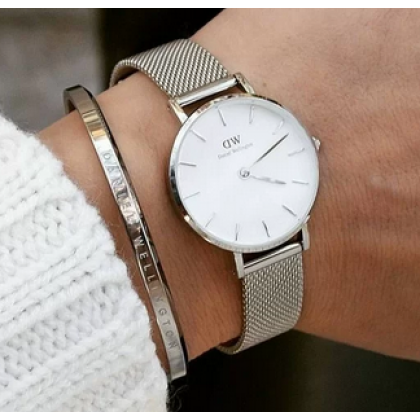 Daniel Wellington Petite Sterling White Dial Silver Mesh Bracelet Watch For Women - DW00100164