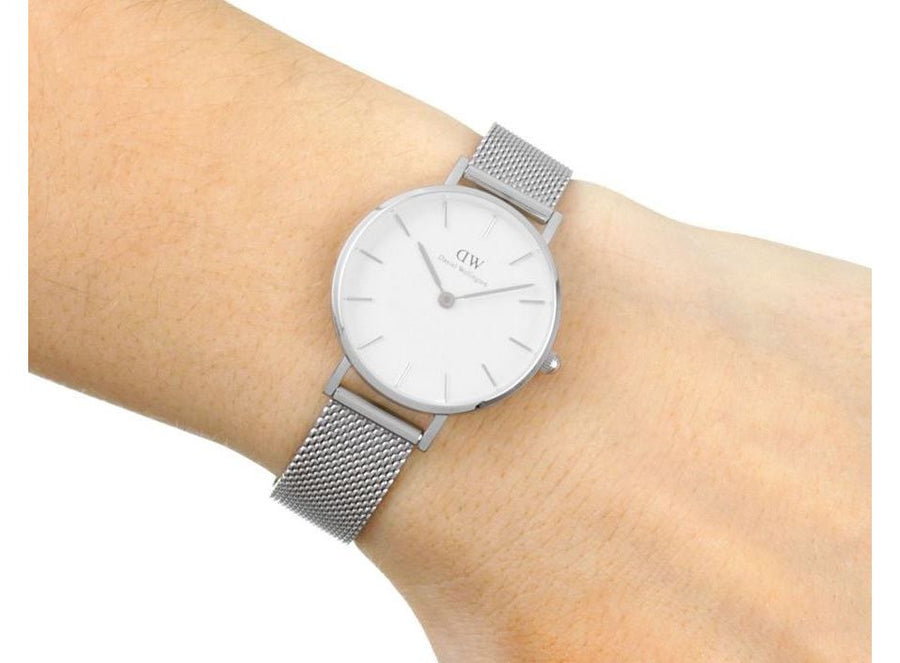 Daniel Wellington Petite Sterling White Dial Silver Mesh Bracelet Watch For Women - DW00100220