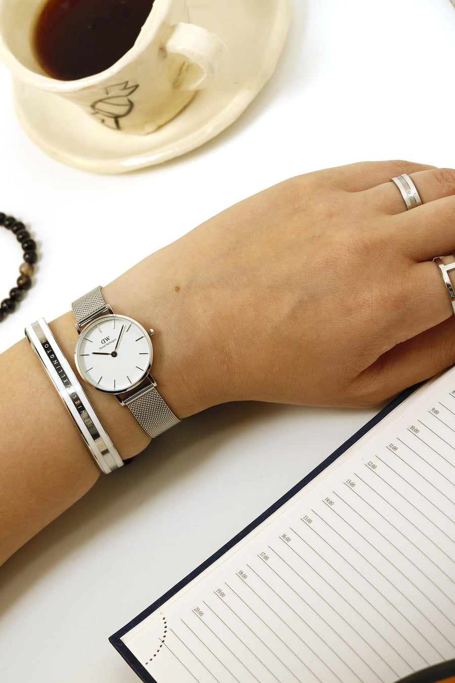 Daniel Wellington Petite Sterling White Dial Silver Mesh Bracelet Watch For Women - DW00100220