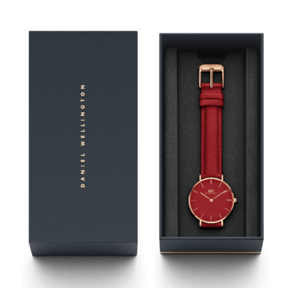 Daniel Wellington Petite Suffolk Red Dial Red Leather Strap Watch For Women - DW00100404