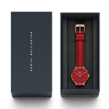 Daniel Wellington Petite Suffolk Red Dial Red Leather Strap Watch For Women - DW00100404