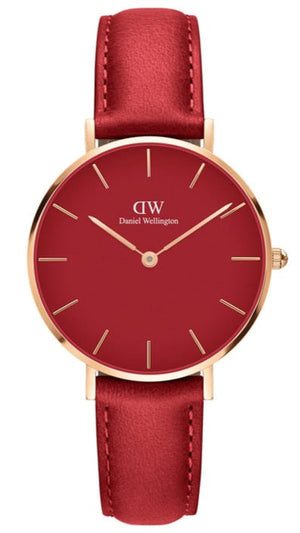 Daniel Wellington Petite Suffolk Red Dial Red Leather Strap Watch For Women - DW00100404