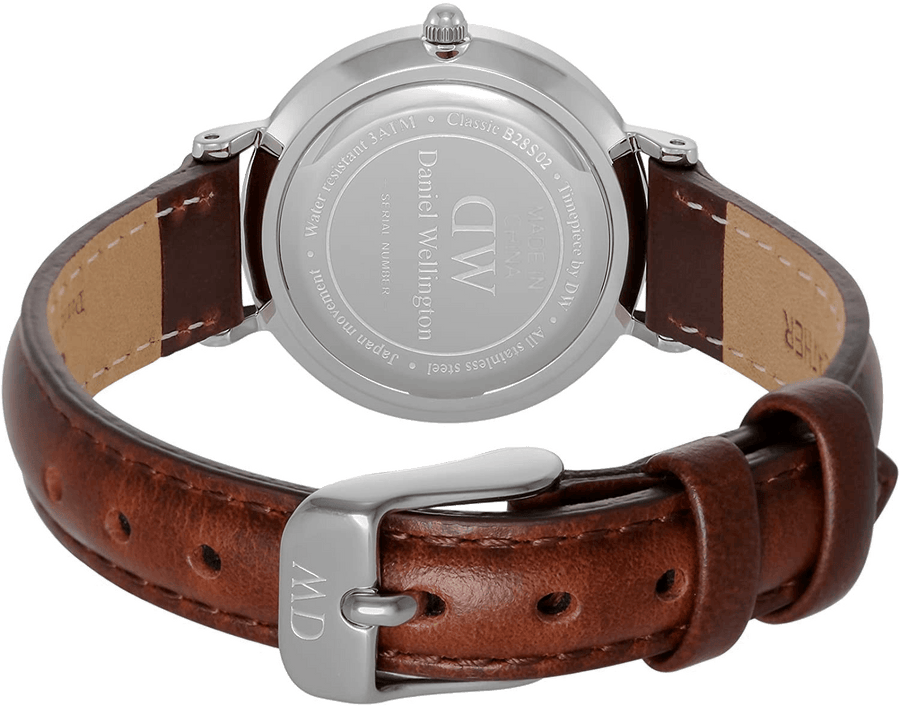 Daniel Wellington Petite White Dial Brown Leather Strap Watch For Women - DW00100243