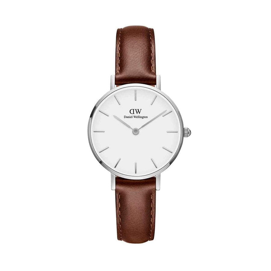 Daniel Wellington Petite White Dial Brown Leather Strap Watch For Women - DW00100243