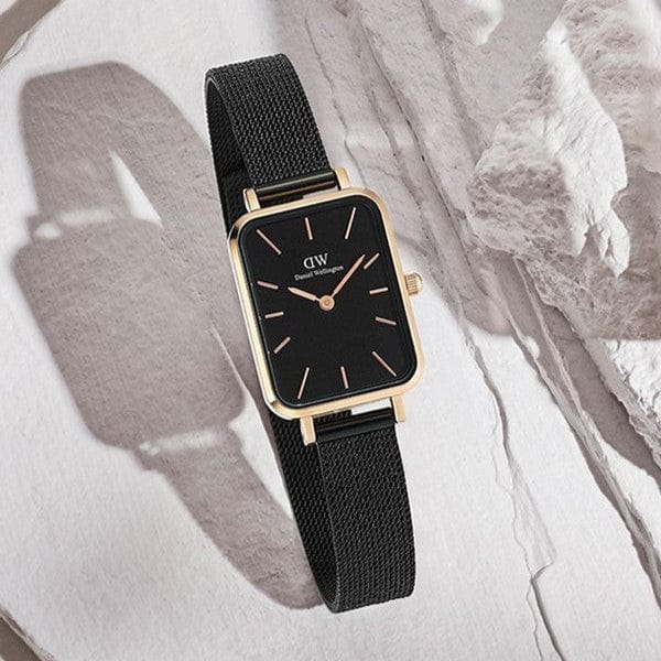 Daniel Wellington Quadro Ashfield Black Dial Black Mesh Strap Watch For Women - DW00100433