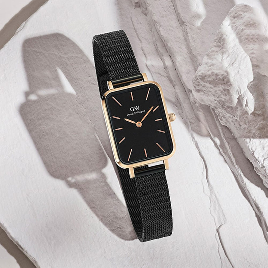 Daniel Wellington Quadro Ashfield Black Dial Black Mesh Strap Watch For Women - DW00100433