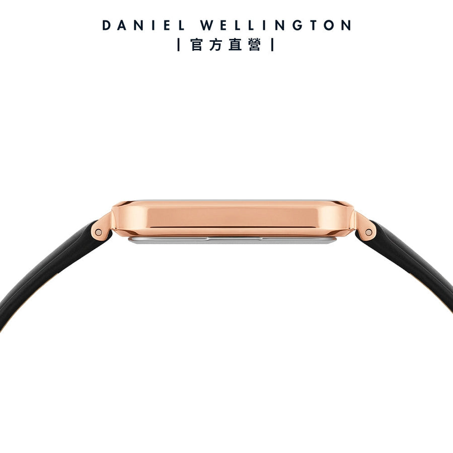 Daniel Wellington Quadro Black Dial Black Leather Strap Watch For Women  - DW00100449
