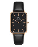 Daniel Wellington Quadro Black Dial Black Leather Strap Watch For Women  - DW00100449