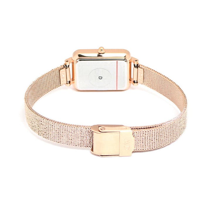 Daniel Wellington Quadro Melrose Black Dial Rose Gold Mesh Bracelet Watch For Women - DW00100432