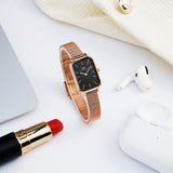 Daniel Wellington Quadro Melrose Black Dial Rose Gold Mesh Bracelet Watch For Women - DW00100432