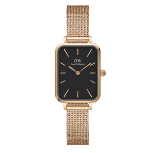 Daniel Wellington Quadro Melrose Black Dial Rose Gold Mesh Bracelet Watch For Women - DW00100432