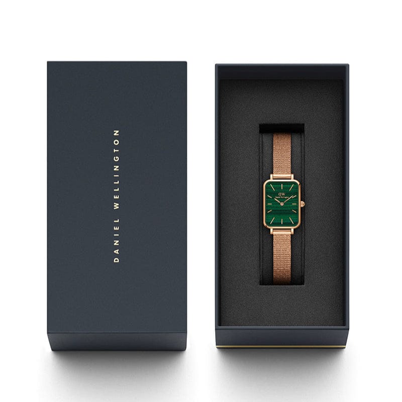 Daniel Wellington Quadro Melrose Green Dial Rose Gold Mesh Strap Watch For Women - DW00100437