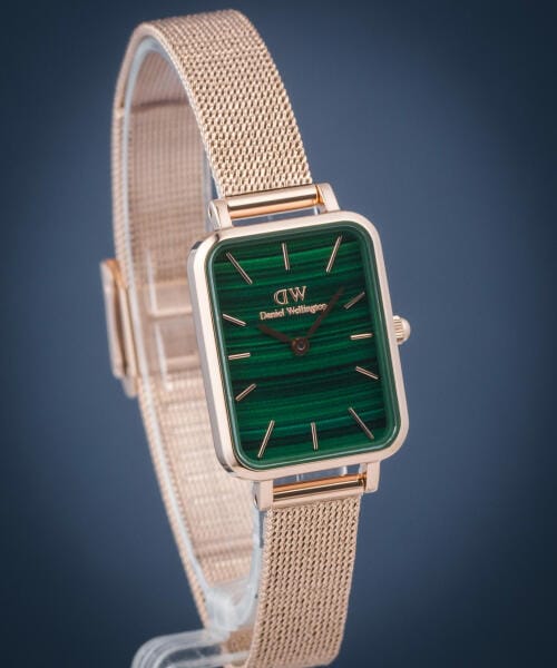 Daniel Wellington Quadro Melrose Green Dial Rose Gold Mesh Strap Watch For Women - DW00100437