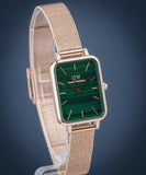 Daniel Wellington Quadro Melrose Green Dial Rose Gold Mesh Strap Watch For Women - DW00100437