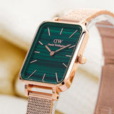Daniel Wellington Quadro Melrose Green Dial Rose Gold Mesh Strap Watch For Women - DW00100437