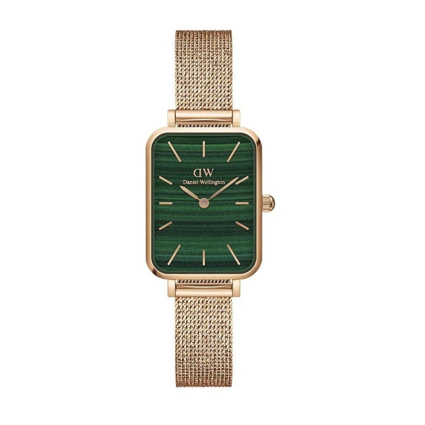 Daniel Wellington Quadro Melrose Green Dial Rose Gold Mesh Strap Watch For Women - DW00100437