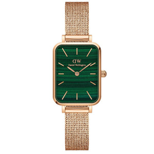 Daniel Wellington Quadro Melrose Green Dial Rose Gold Mesh Strap Watch For Women - DW00100437
