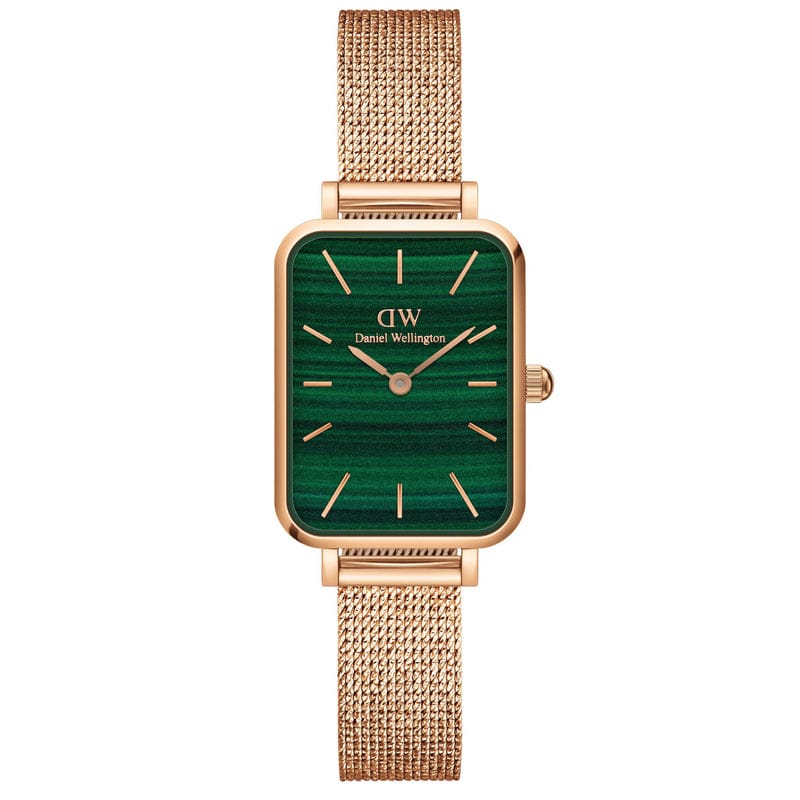 Daniel Wellington Quadro Melrose Green Dial Rose Gold Mesh Strap Watch For Women - DW00100437