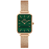 Daniel Wellington Quadro Melrose Green Dial Rose Gold Mesh Strap Watch For Women - DW00100437