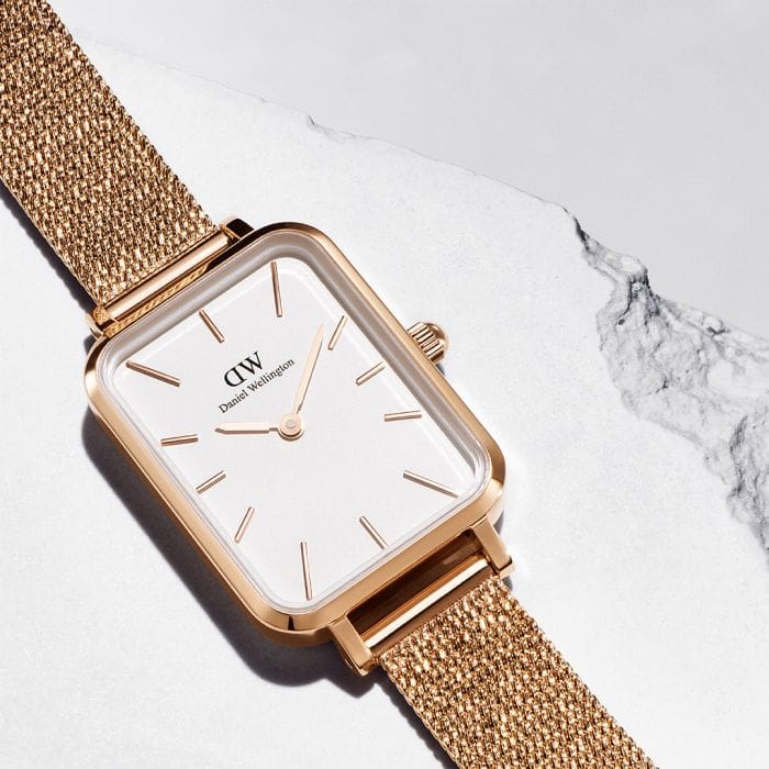 Daniel Wellington Quadro Melrose White Dial Gold Mesh Strap Watch For Women - DW00100431