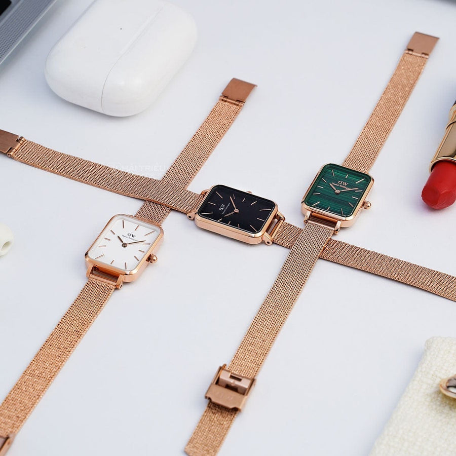 Daniel Wellington Quadro Melrose White Dial Gold Mesh Strap Watch For Women - DW00100431