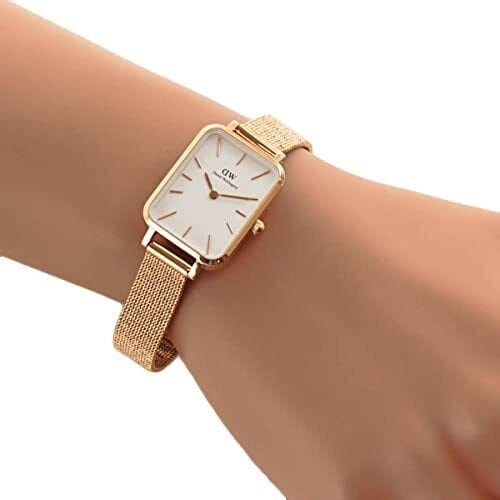 Daniel Wellington Quadro Melrose White Dial Gold Mesh Strap Watch For Women - DW00100431
