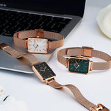 Daniel Wellington Quadro Melrose White Dial Gold Mesh Strap Watch For Women - DW00100431