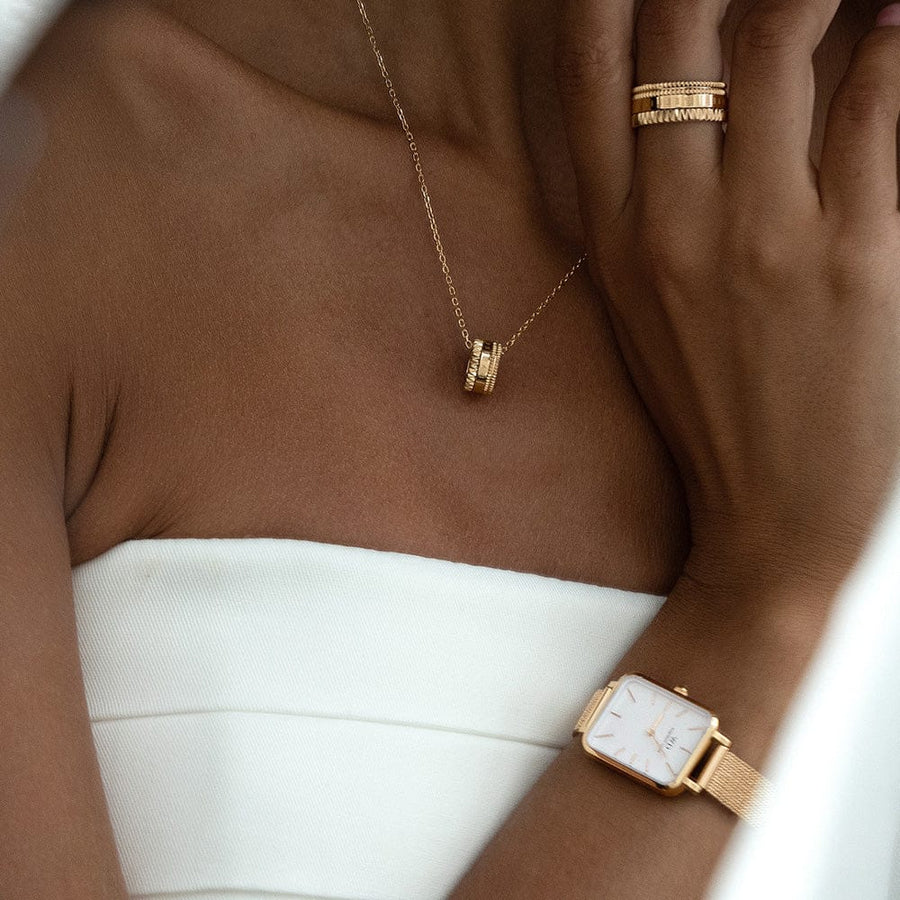 Daniel Wellington Quadro Melrose White Dial Gold Mesh Strap Watch For Women - DW00100431