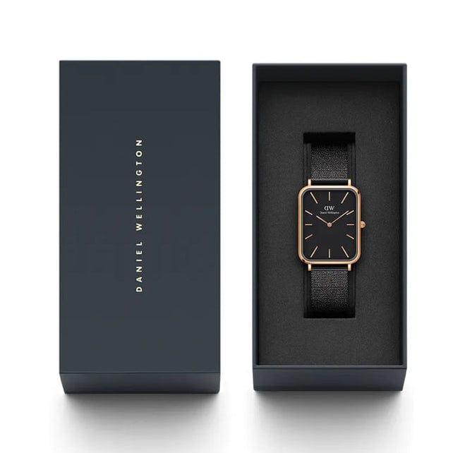 Daniel Wellington Quadro Pressed Ashfield Black Dial Black Mesh Strap Watch for Women - DW00100467