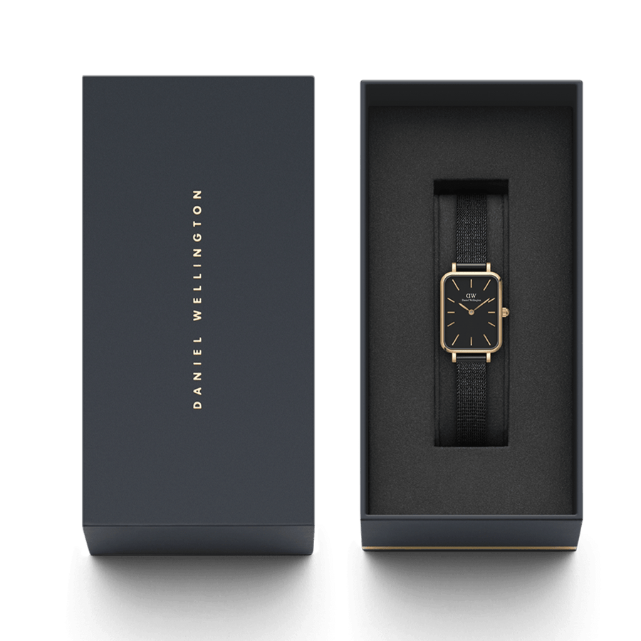 Daniel Wellington Quadro Pressed Ashfield Black Dial Black Mesh Strap Watch for Women - DW00100467