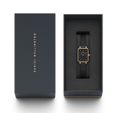 Daniel Wellington Quadro Pressed Ashfield Black Dial Black Mesh Strap Watch for Women - DW00100467