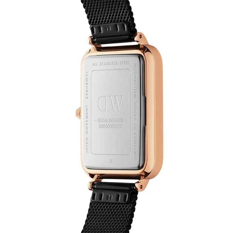 Daniel Wellington Quadro Pressed Ashfield Black Dial Black Mesh Strap Watch for Women - DW00100467