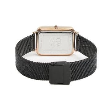 Daniel Wellington Quadro Pressed Ashfield Black Dial Black Mesh Strap Watch for Women - DW00100467