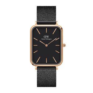 Daniel Wellington Quadro Pressed Ashfield Black Dial Black Mesh Strap Watch for Women - DW00100467