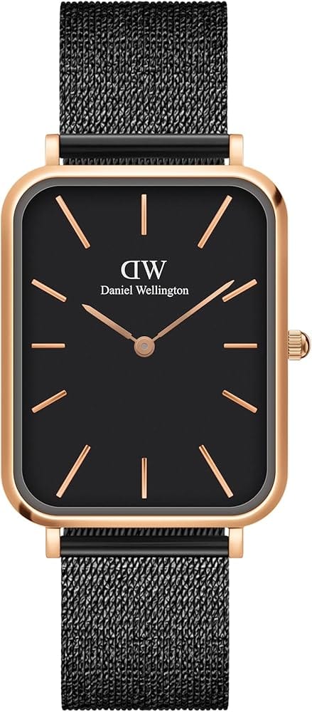Daniel Wellington Quadro Pressed Ashfield Black Dial Black Mesh Strap Watch for Women - DW00100467