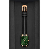 Daniel Wellington Quadro Pressed Melrose Emerald Green Dial Black Leather Strap Watch For Women - DW00100446