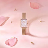 Daniel Wellington Quadro Pressed Melrose Pink Dial Pink Mesh Bracelet Watch For Women - DW00100510