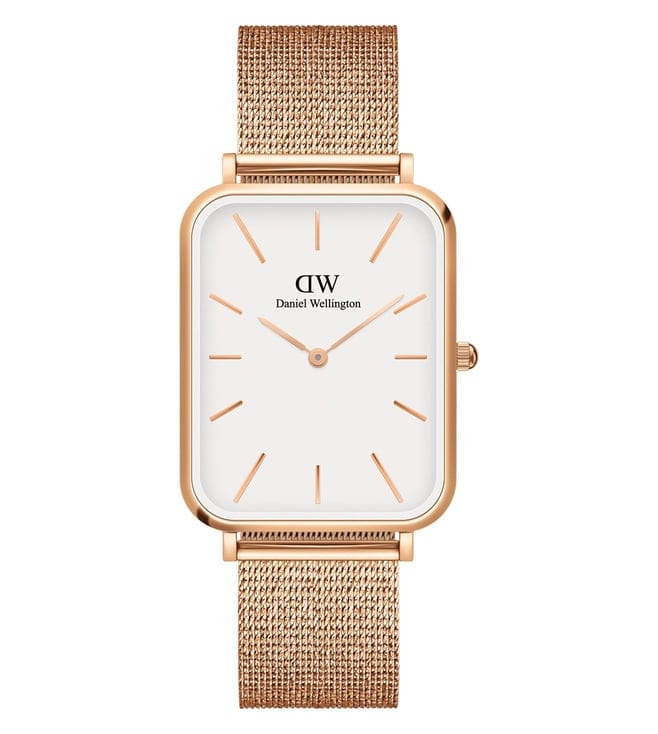 Daniel Wellington Quadro Pressed Melrose White Dial Rose Gold Mesh Strap Watch For Women - DW00100465