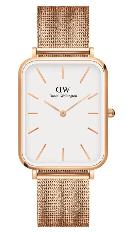Daniel Wellington Quadro Pressed Melrose White Dial Rose Gold Mesh Strap Watch For Women - DW00100465