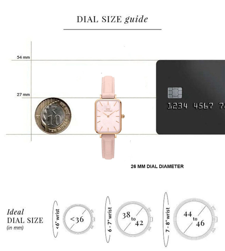 Daniel Wellington Quadro Pressed Mother of Pearl Pink Dial Pink Leather Strap Watch For Women - DW00100508