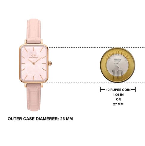 Daniel Wellington Quadro Pressed Mother of Pearl Pink Dial Pink Leather Strap Watch For Women - DW00100508