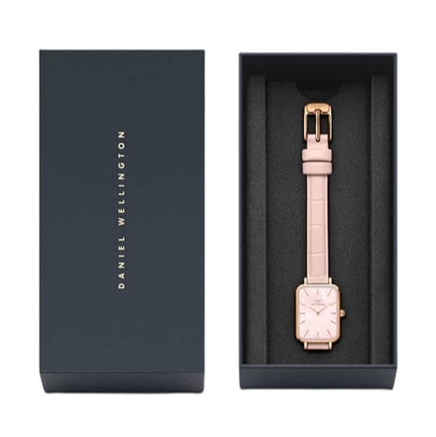 Daniel Wellington Quadro Pressed Mother of Pearl Pink Dial Pink Leather Strap Watch For Women - DW00100508