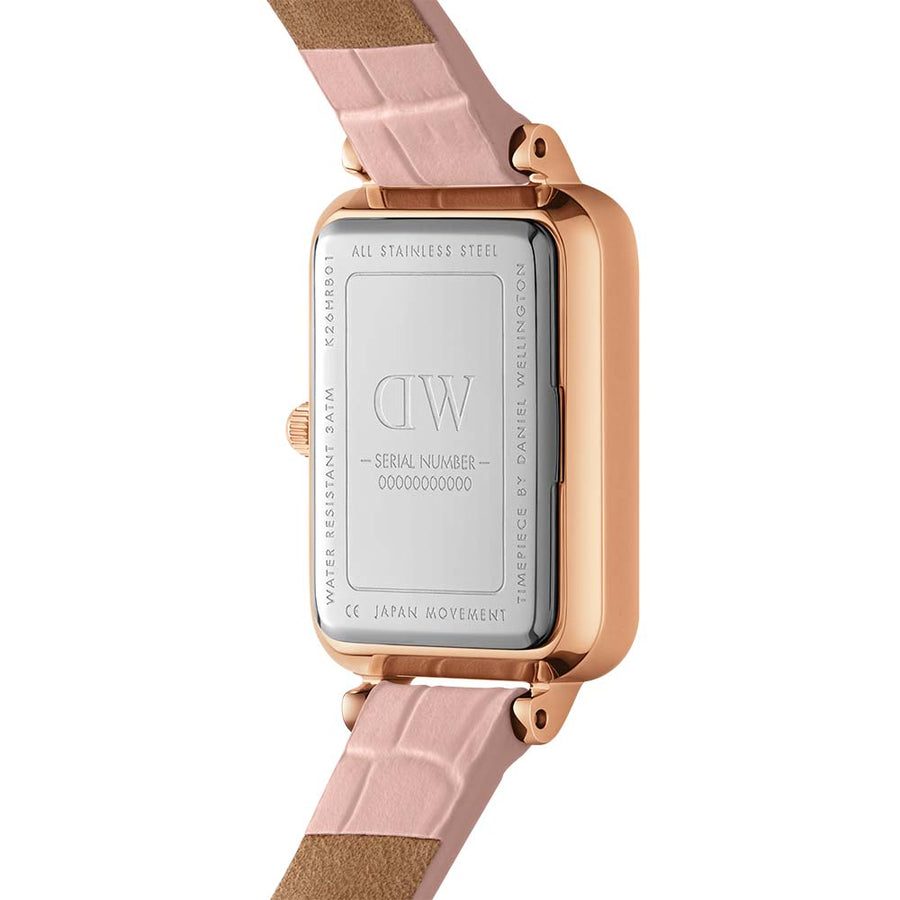 Daniel Wellington Quadro Pressed Mother of Pearl Pink Dial Pink Leather Strap Watch For Women - DW00100508