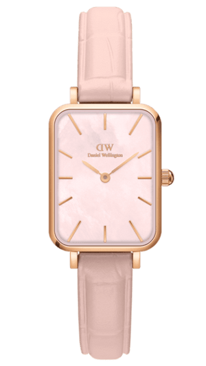 Daniel Wellington Quadro Pressed Mother of Pearl Pink Dial Pink Leather Strap Watch For Women - DW00100508